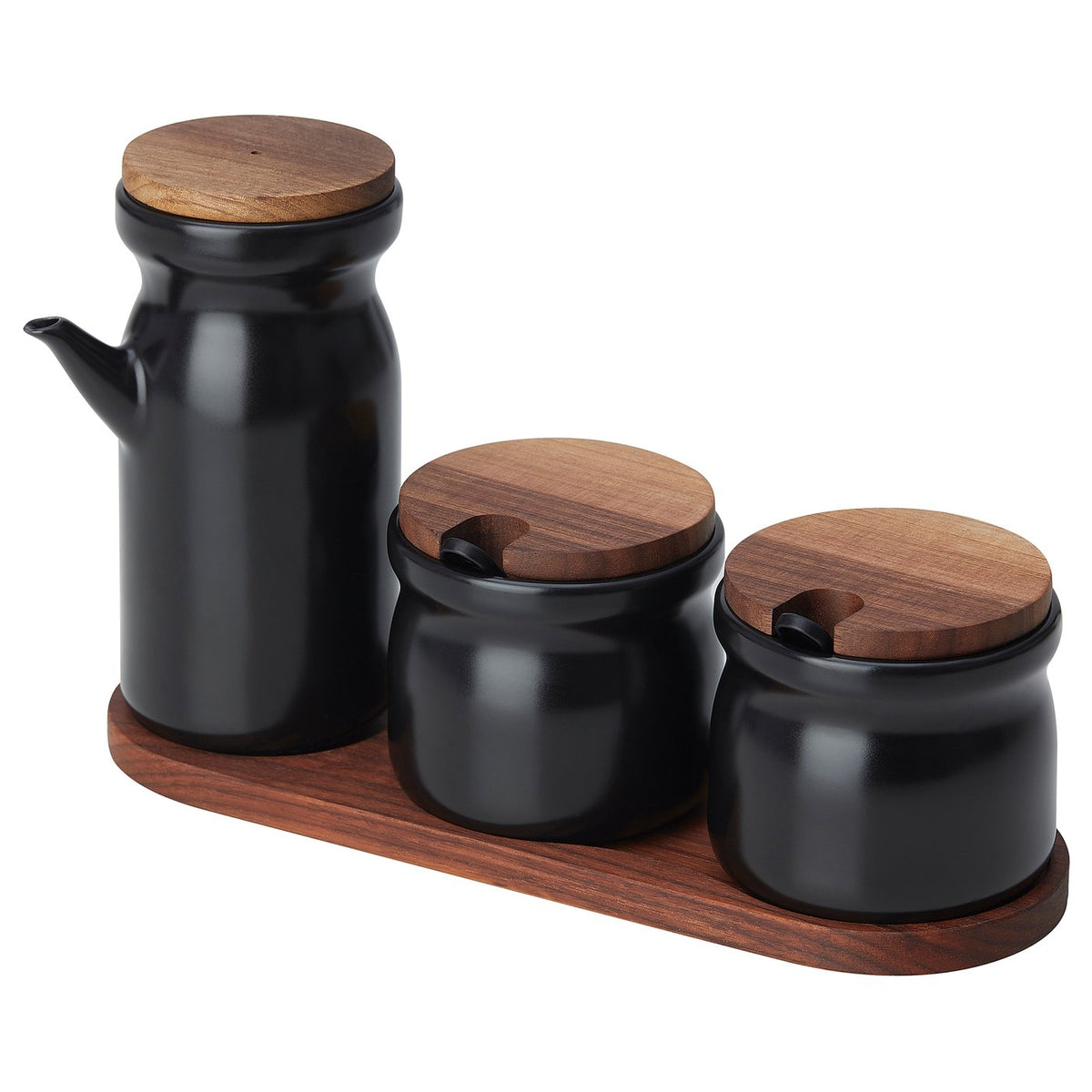 HULDHET spice jar with tray, set of 3