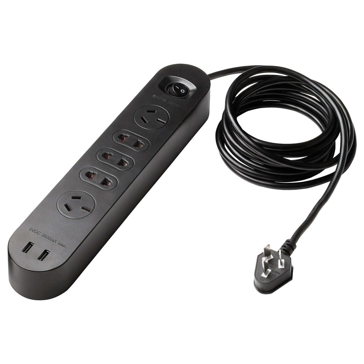 KOPPLA 5-way socket with 2 USB ports, 3.0 m