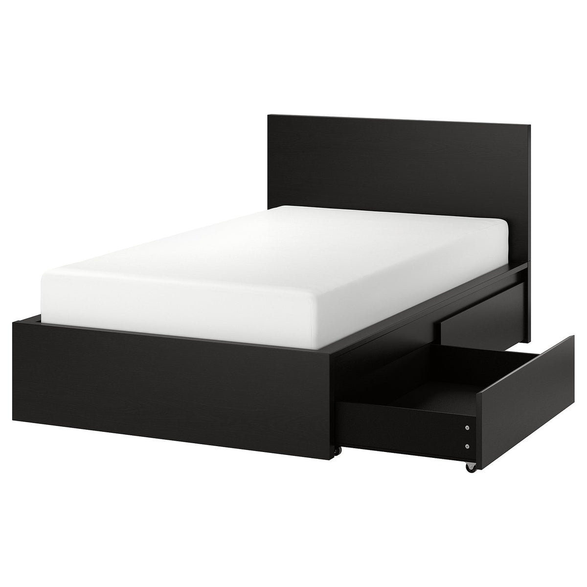 MALM bed frame, high, w 2 storage boxes