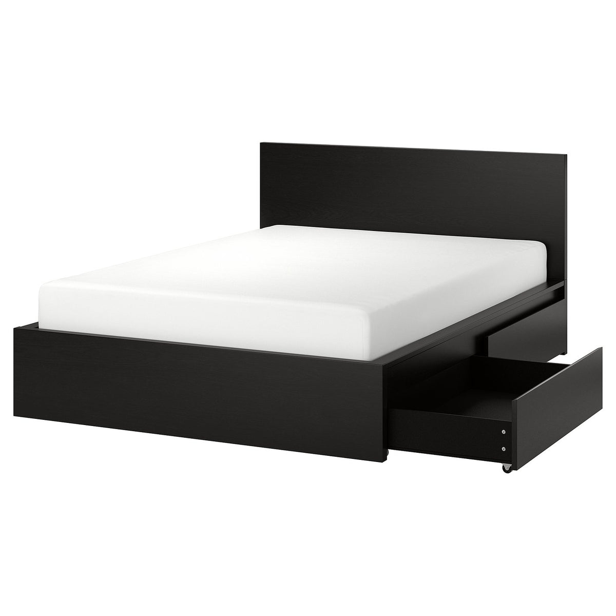 MALM bed frame, high, w 2 storage boxes