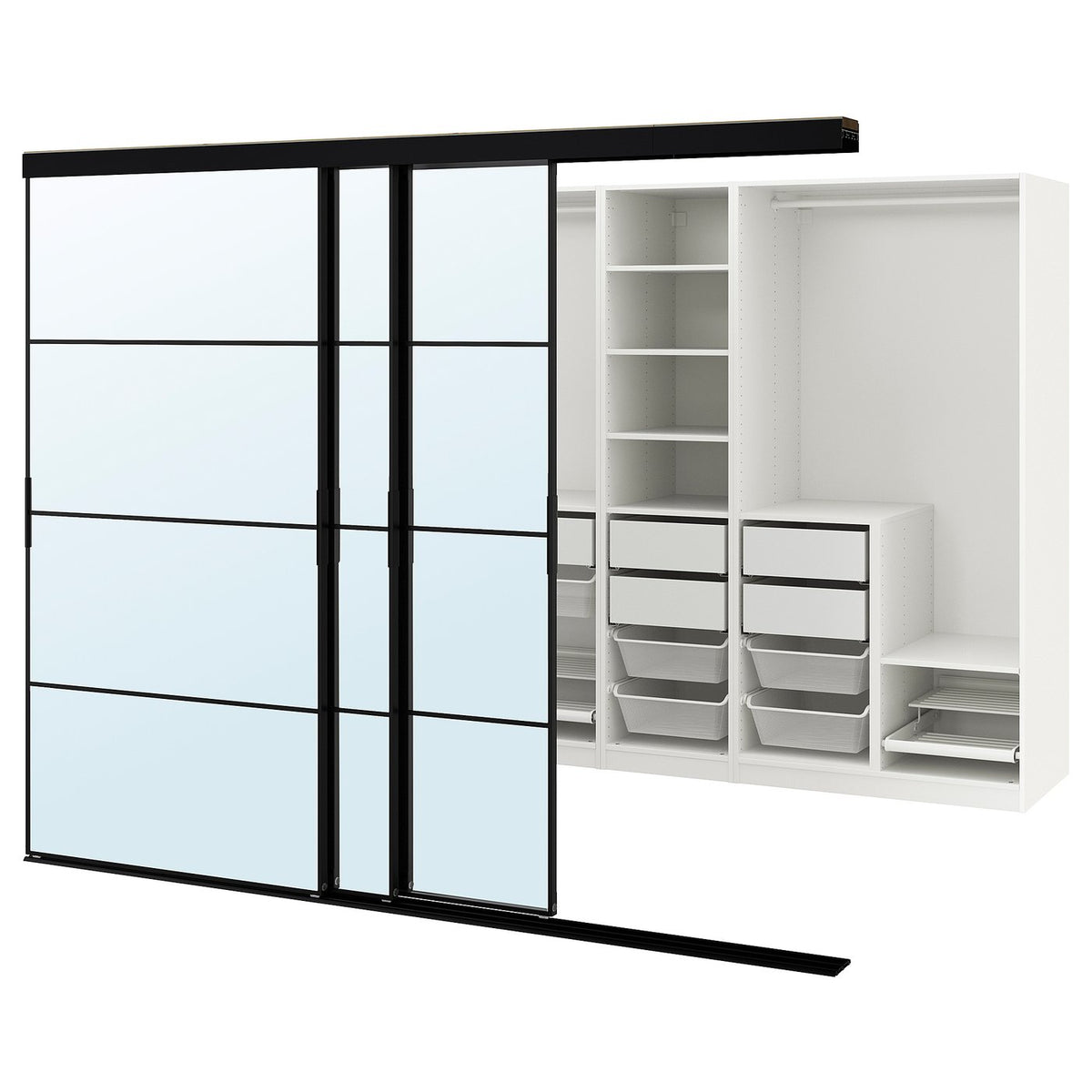 SKYTTA / PAX walk-in wardrobe with sliding doors
