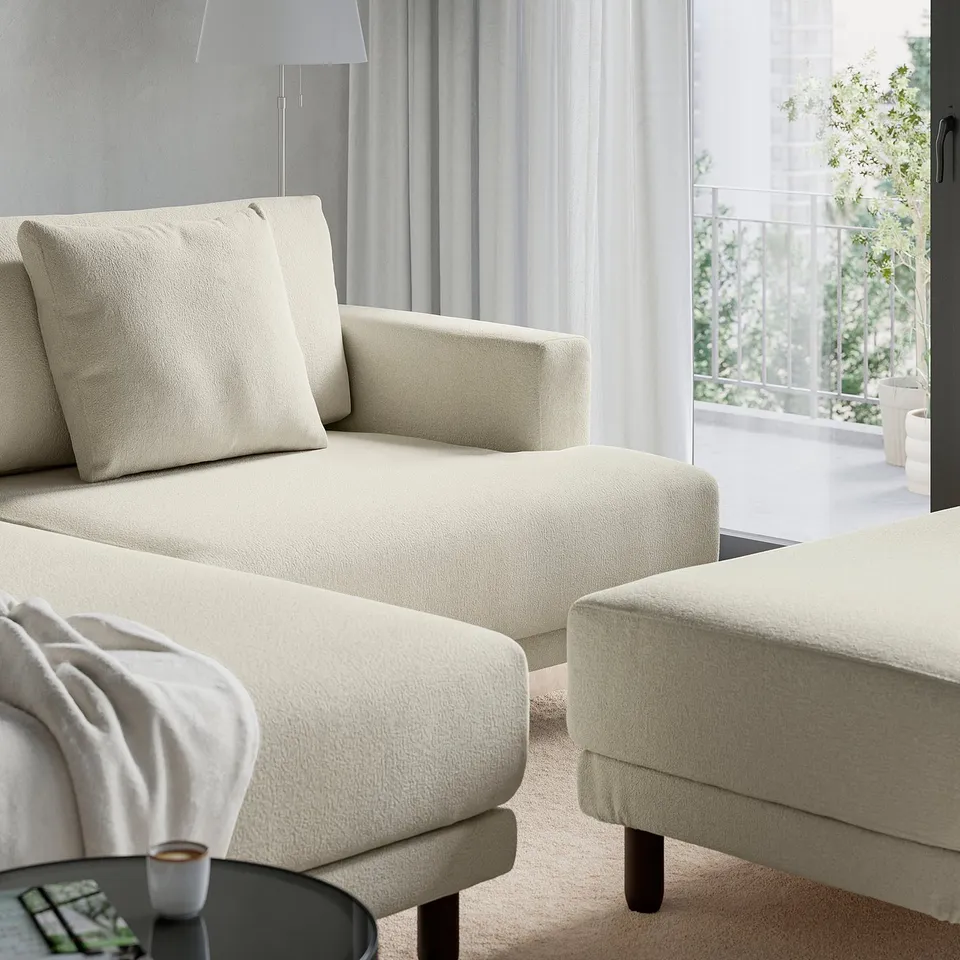 UPPÅKRA 3-seat modular sofa, with chaise longue, left with footstool/Axvall off-white