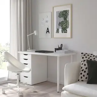 LAGKAPTEN/LOBERGET set: desk + swivel chair, white, 120x60 cm