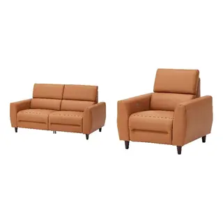 RULLERUM set: 2-seat sofa with electric recliner + recliner, electric, Grann/Bomstad golden-brown, Depth 94 x Width 184 cm