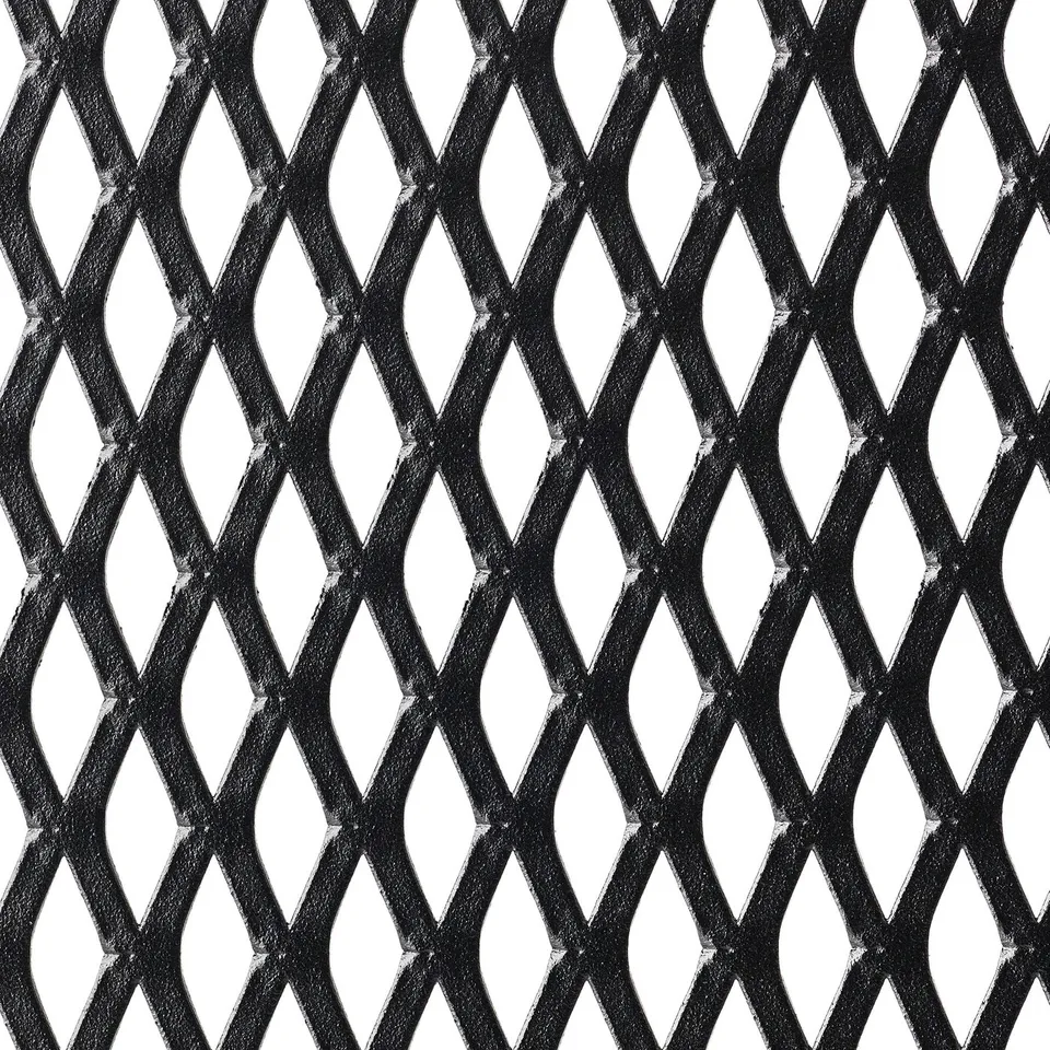 Black diamond-patterned mesh netting, intricate and evenly spaced, high quality.