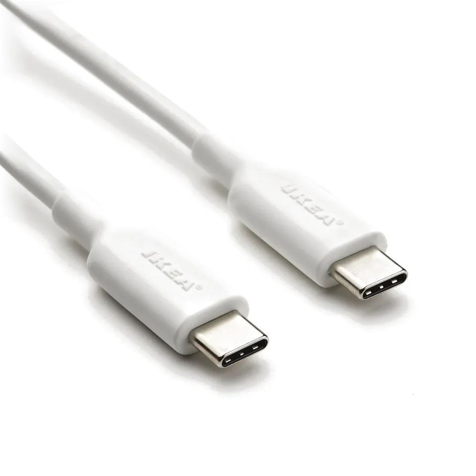 White usb-c cable with flexible, heat-resistant connectors.