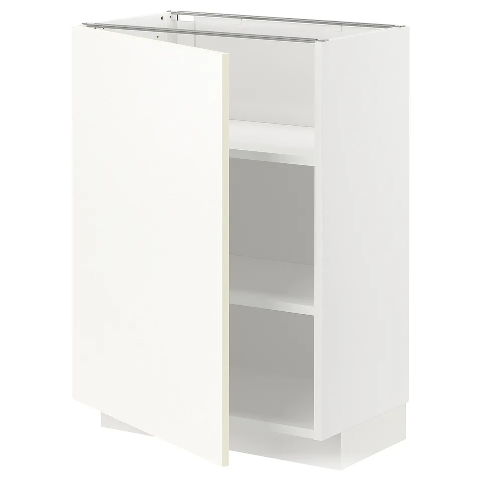 White METOD cabinet, modern design, adjustable shelves, nickel hinges, efficient storage.