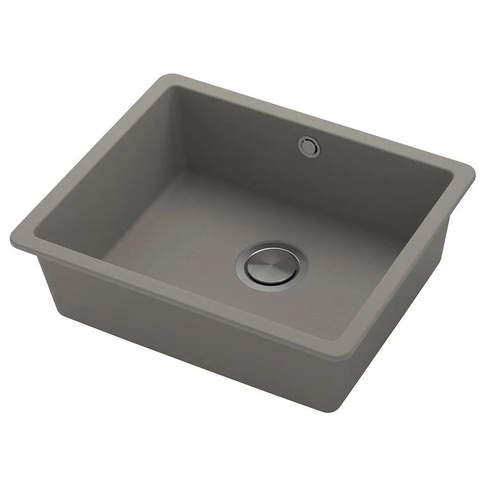 KILSVIKEN grey quartz sink, single bowl, modern design, heat/stain-resistant.