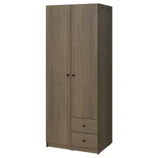 BRUKSVARA wardrobe with 2 doors and 2 drawers, brown, Width 79.4 x Depth 56.5 x Height 201 cm
