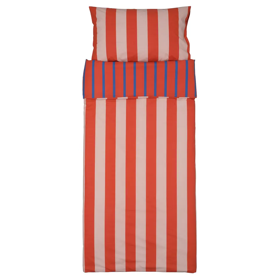 BARNDRÖM Duvet cover and pillowcase, pink red/stripe pattern, 150x200/50x80 cm
