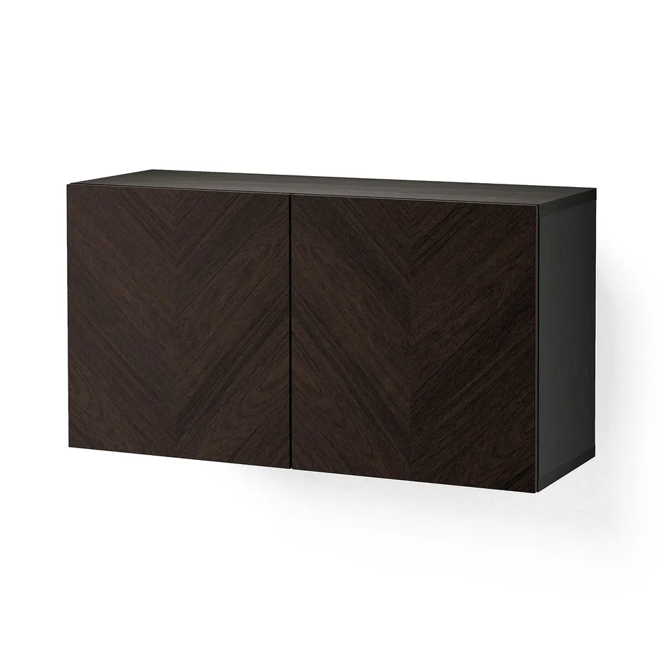 BESTÅ Shelf unit with doors, black-brown Hedeviken/dark brown stained oak veneer, 120x42x64 cm