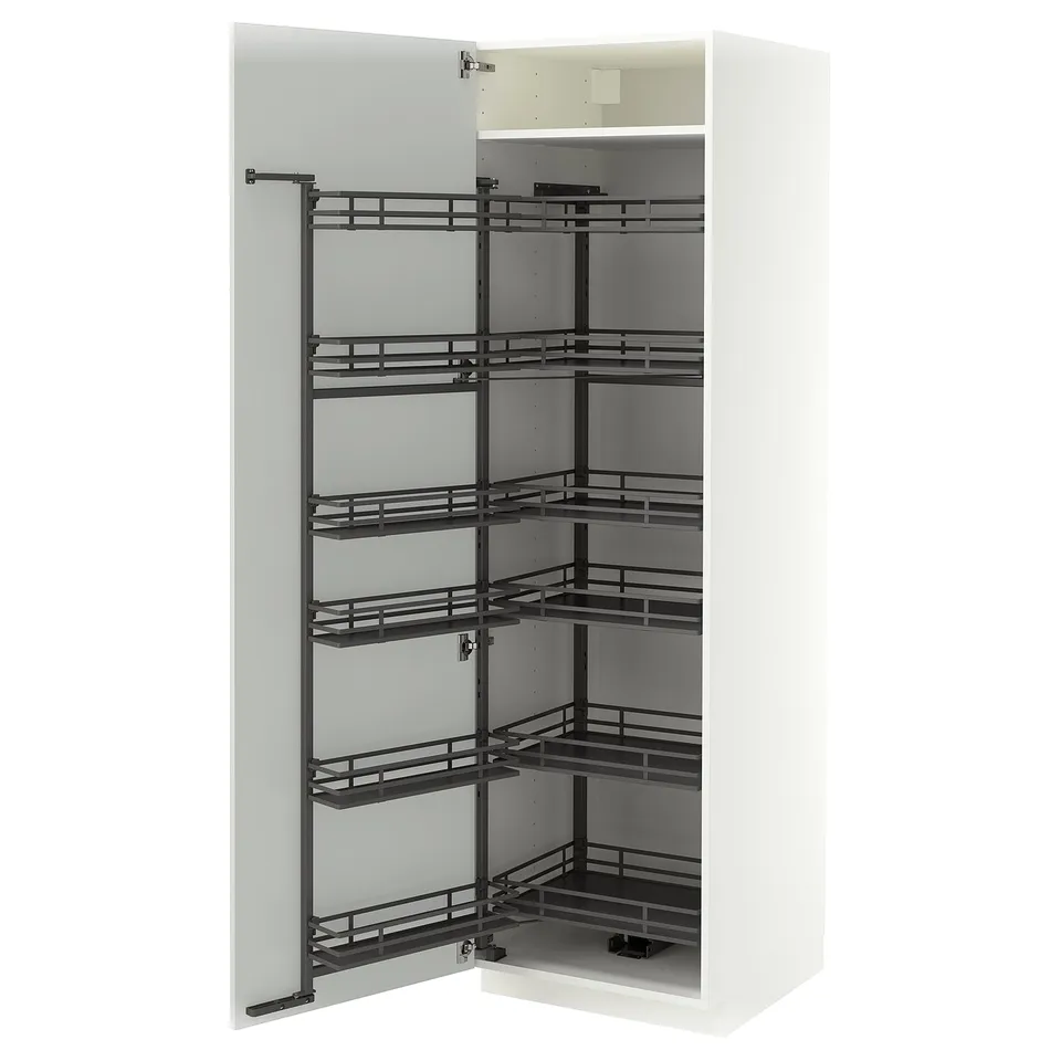METOD High cabinet with pull-out larder, white/Aspudden light grey, 60x60x200 cm
