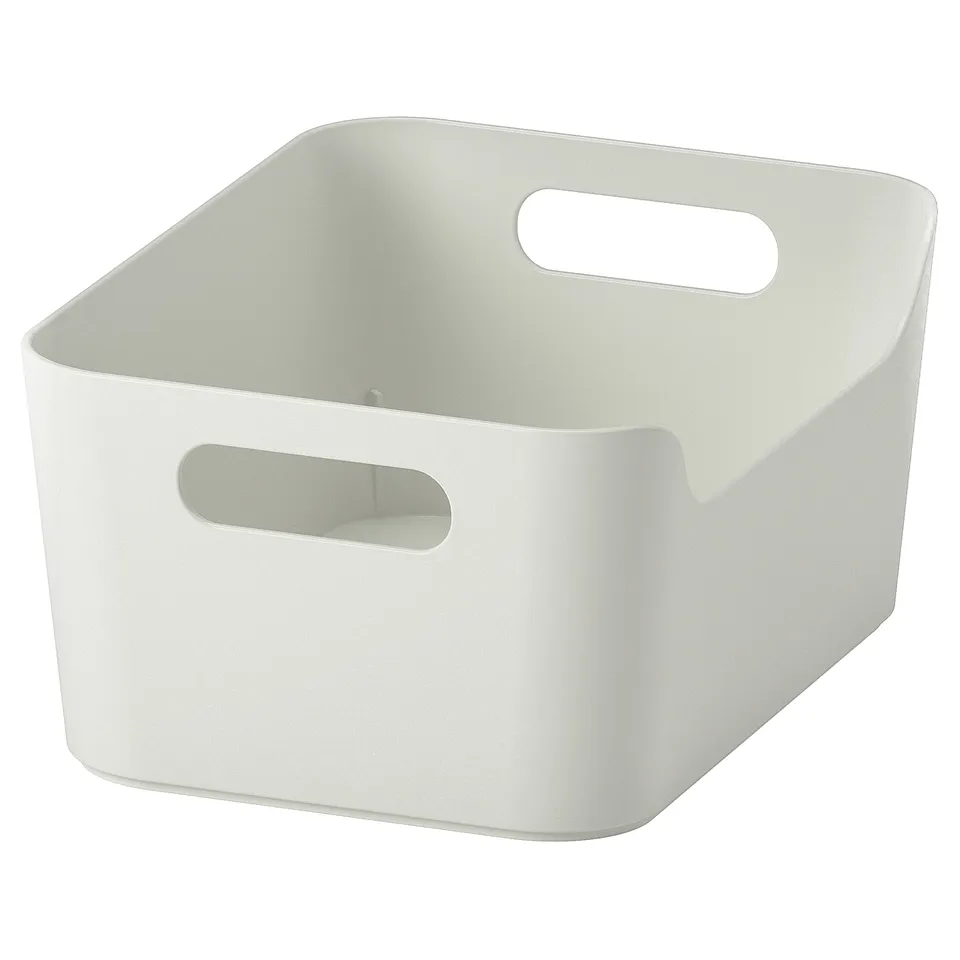 An updatera storage box, white, rectangular with rounded corners, made of recycled plastic, featuring two carry handles.