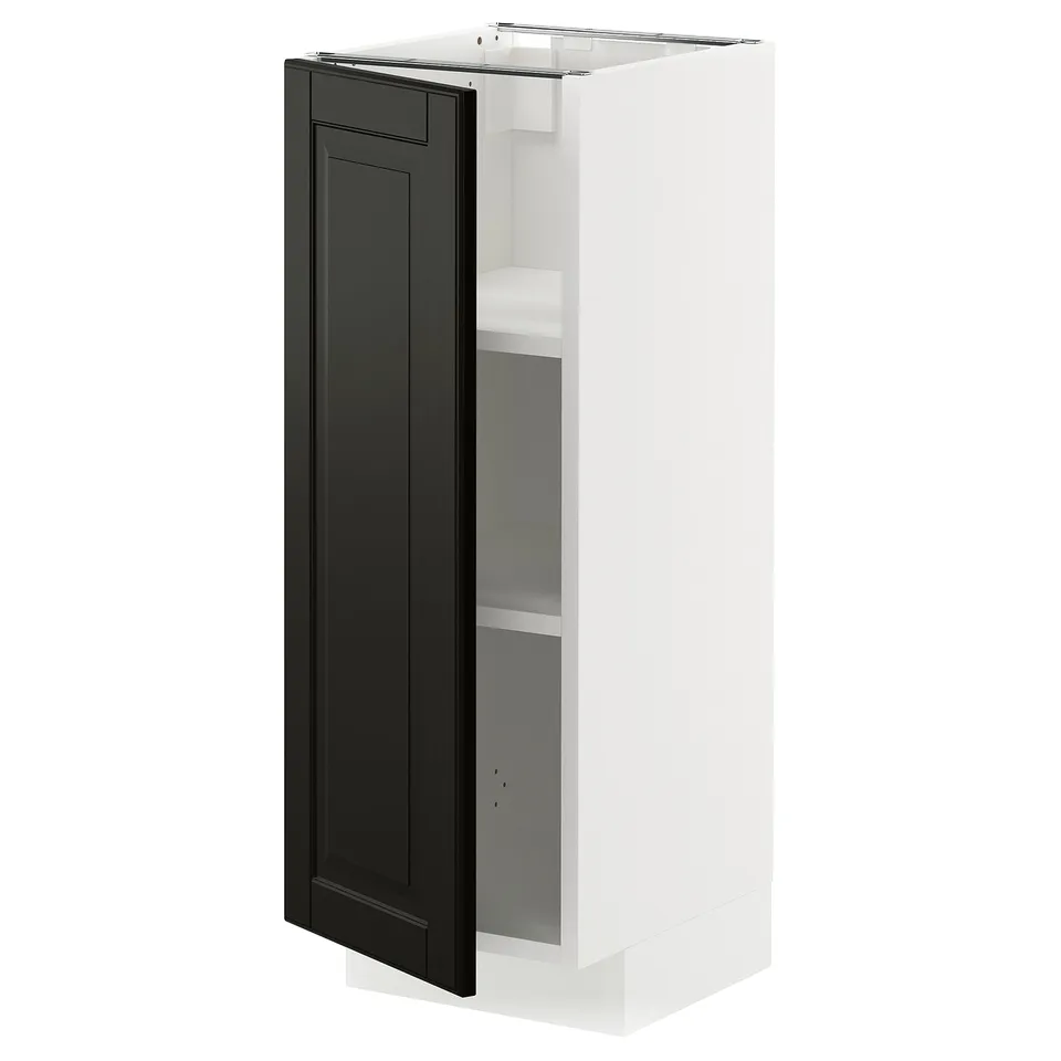 METOD kitchen cabinet, white with black door, adjustable shelves, sleek design.