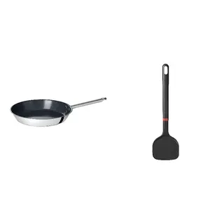 pan + spatula set: frying pan + wok spatula, stainless steel/non-stick coating + silicone, 28 cm