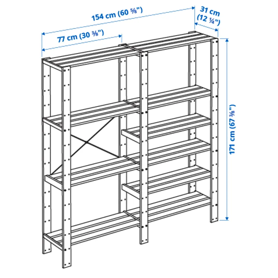HEJNE 2 sections, softwood, 154x31x171 cm