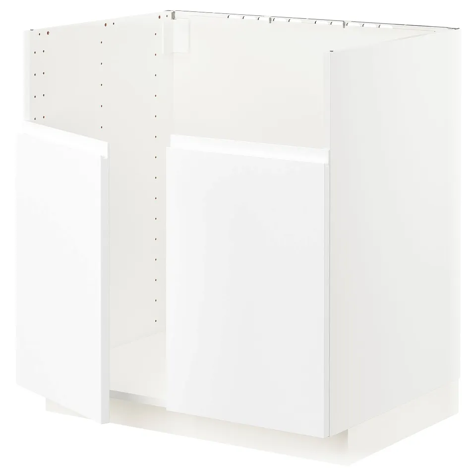 A white METOD kitchen cabinet unit, rectangular, minimalist design with integrated handles.