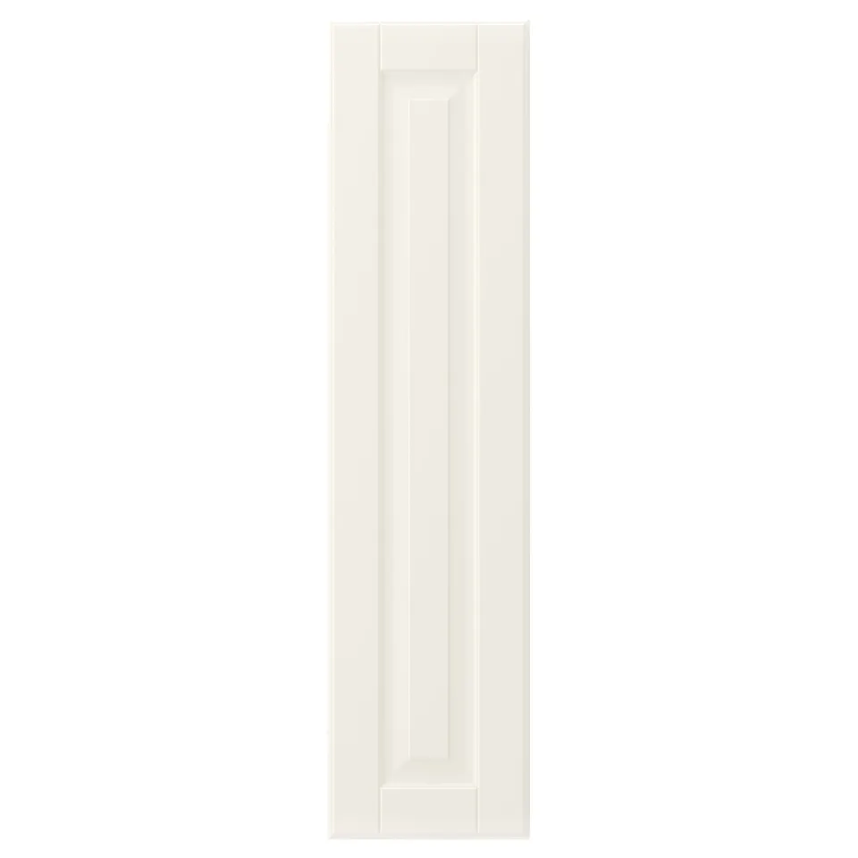 BODBYN off-white cabinet door with bevelled panels, fiberboard & lacquer finish.