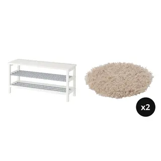 MADONNALILJA/TJUSIG set: bench with shoe storage + chair pad x2, white + beige, 108x34x50 cm