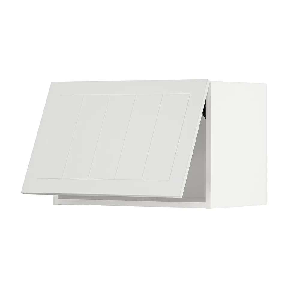 Modular kitchen cabinet, white, rectangle, flat panel design.