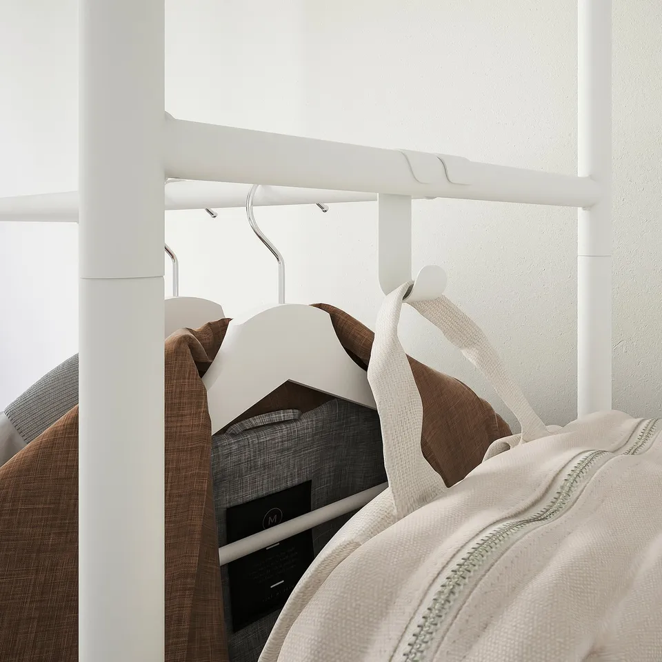 MACKAPÄR coat rack with hooks and rail for efficient closet storage.