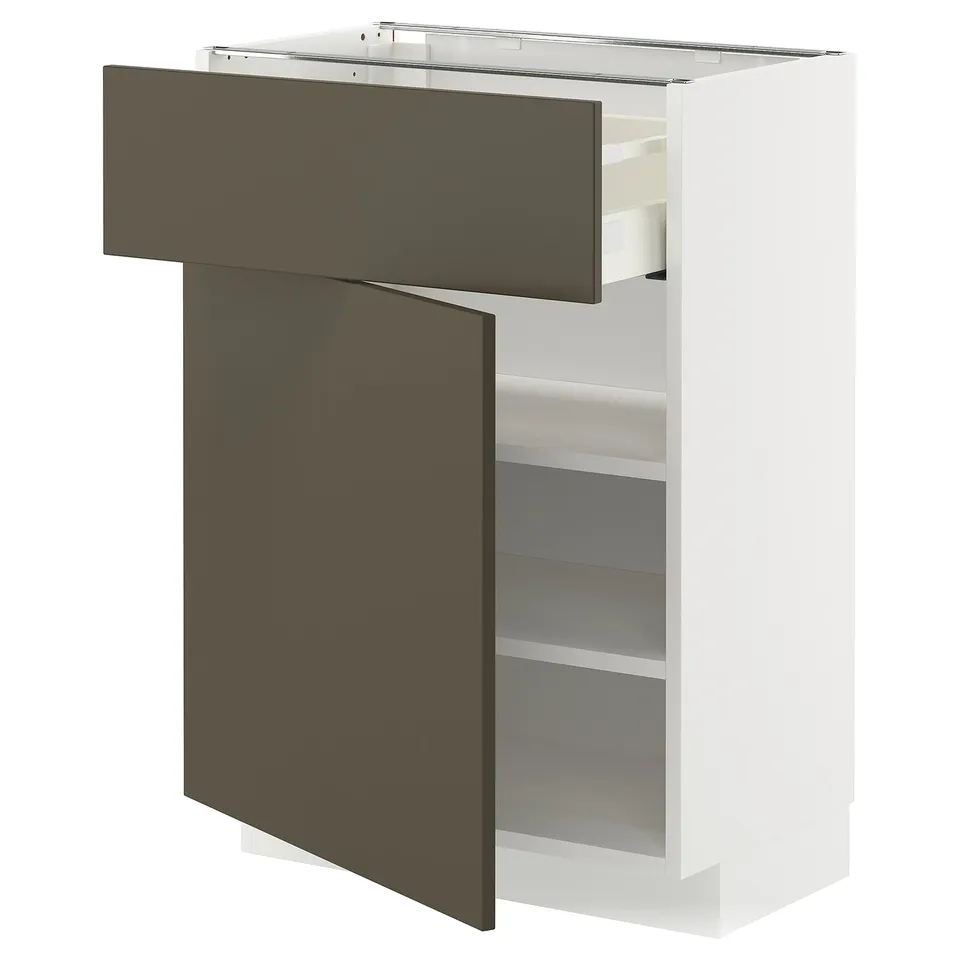 METOD kitchen cabinet, white and brown, rectangular, modern design with adjustable shelves, full-extension drawer.