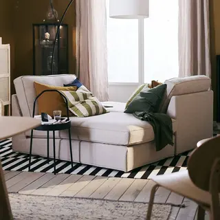 BURVIK/KIVIK set: chaise longue + side table, Tresund light beige + black, Width 90 x Depth 163 x Height 83 cm