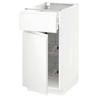 METOD / MAXIMERA base cab w wire basket/drawer/door, white/Voxtorp matt white, 40x60x80 cm