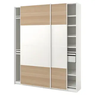 PAX / MEHAMN wardrobe combination, white double sided/white white stained oak effect, 200x43x236 cm