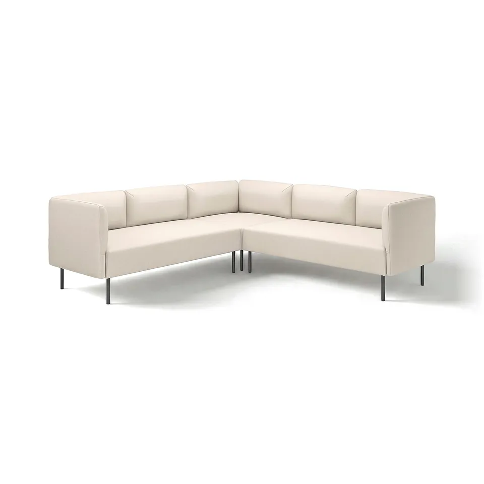 A beige LILLEHEM modular sofa with clean lines, featuring removable covers, and dark metal legs.