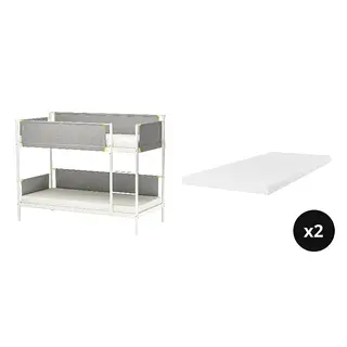 VITVAL/ÅRBERGET set: bunk bed frame + natural latex mattress x2, white/light grey + medium firm white, 90x200 cm