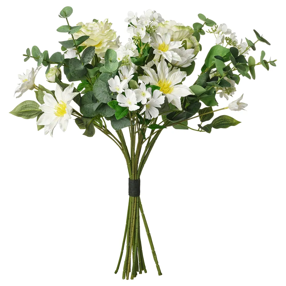 SMYCKA bouquet: white, green, artificial, recycled materials.