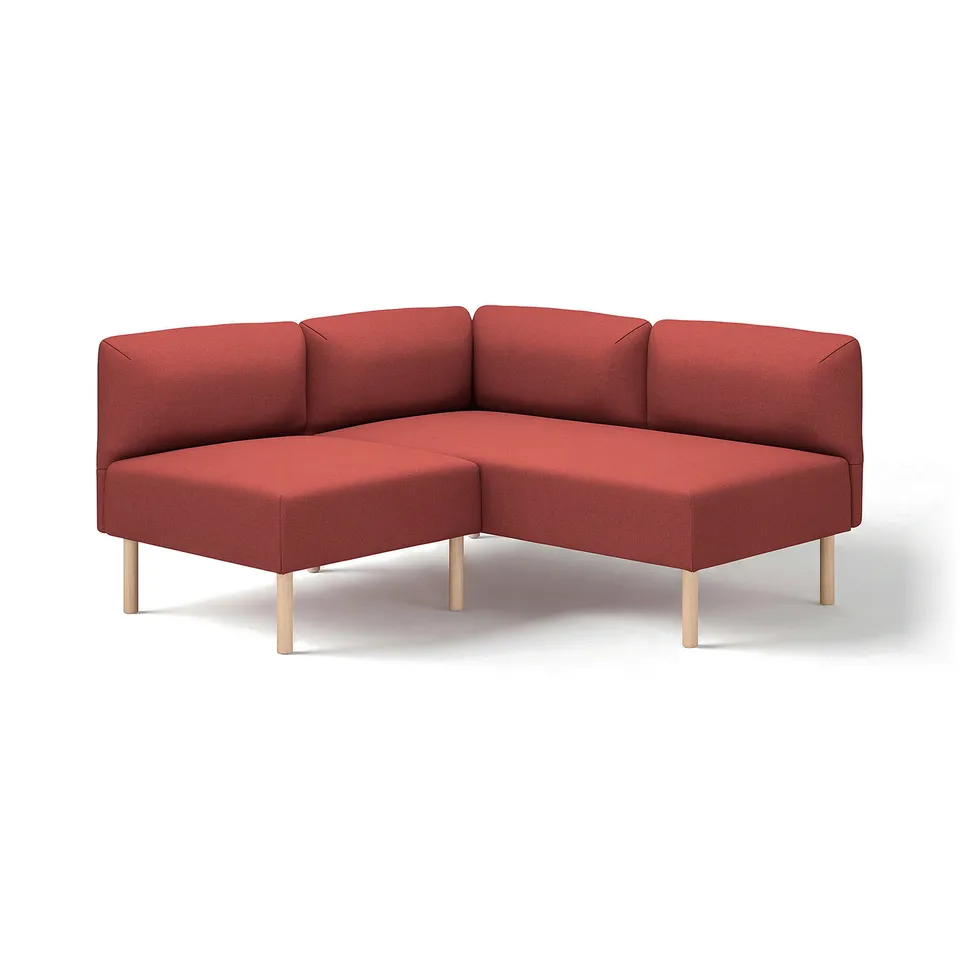 Bright red LILLEHEM modular sofa, sleek, modern design, three straight backrests, clean lines.