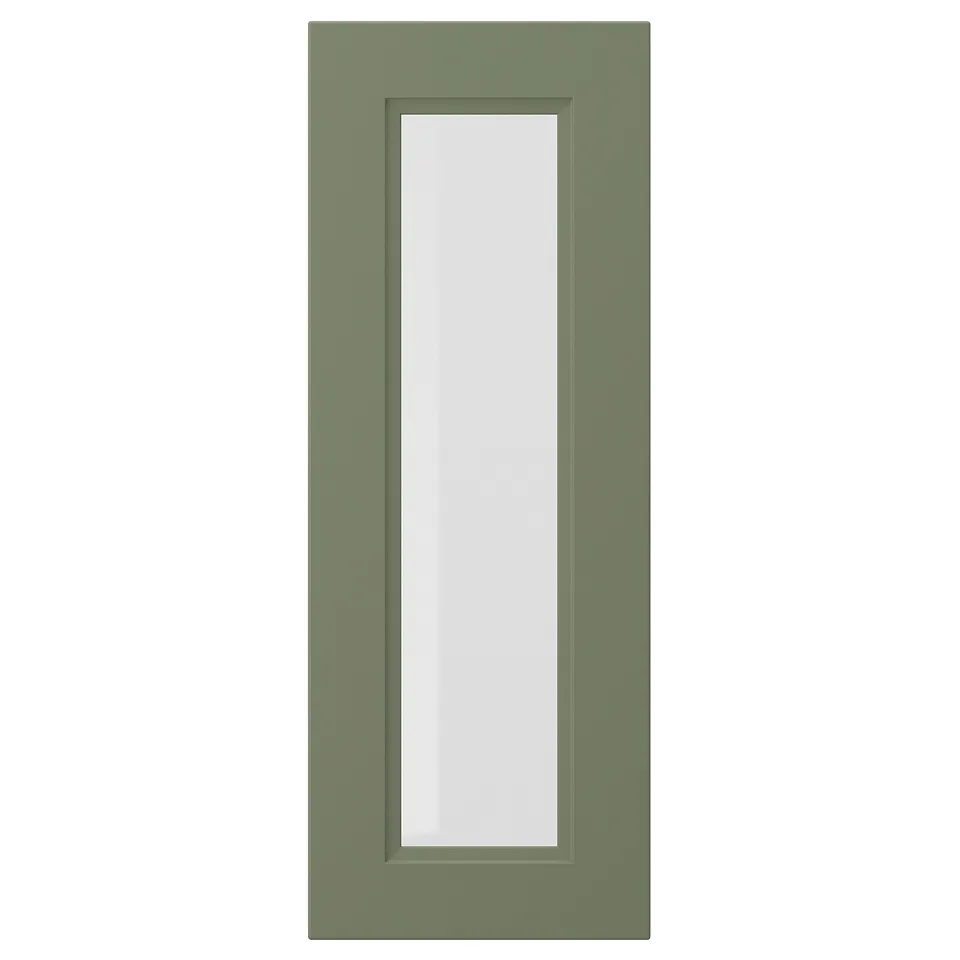 AXSTAD door, grey-green, rectangular, matte finish, glass panel, fiberboard core.