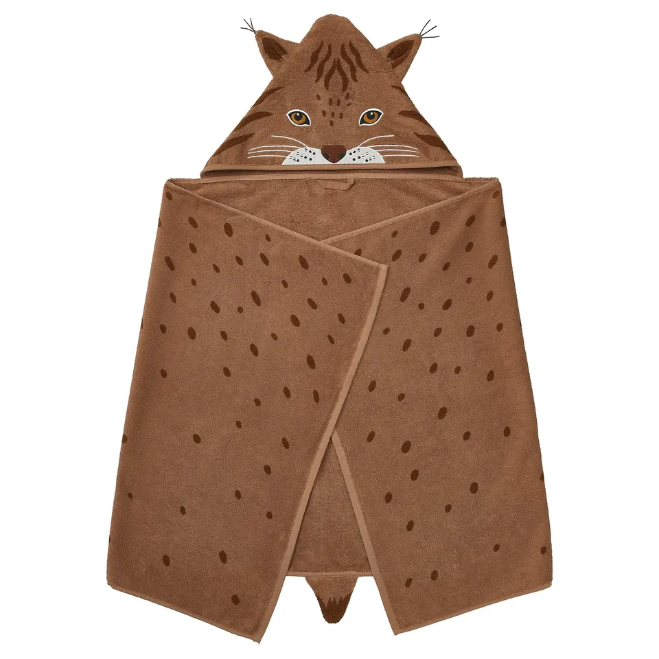 Baby lynx towel, soft cotton, hooded with ears & whiskers.