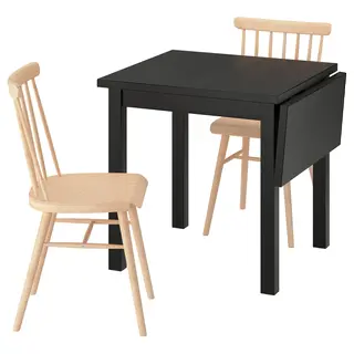 NORDVIKEN / HÖGVED table and 2 chairs, black/birch veneer, 74/104 cm