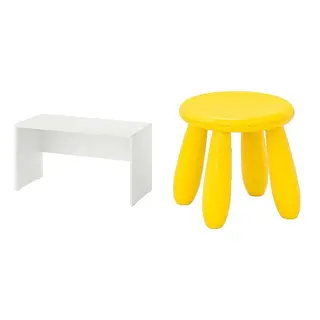 LASTARE/MAMMUT set: bench + children's stool, white + in/outdoor/yellow, 90x42x48 cm
