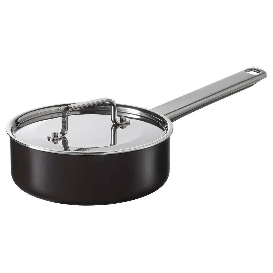 GULDÖRING Saucepan with lid, non-stick coating stainless steel/black-grey, 1 l