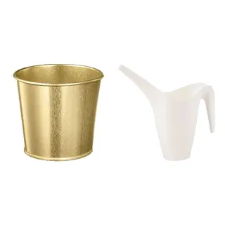 DAIDAI/IKEA set: plant pot + watering can, brass-colour + white