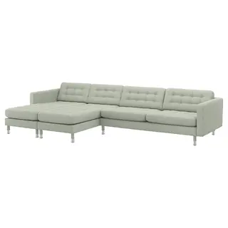 LANDSKRONA 5-seat sofa, with chaise longues/Gunnared light green/metal, Width 360 x Height 78 cm