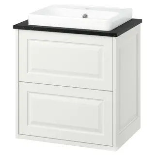 TÄNNFORSEN / ORRSJÖN wash-stnd w drawers/wash-basin, white/black marble effect, 62x49x71 cm