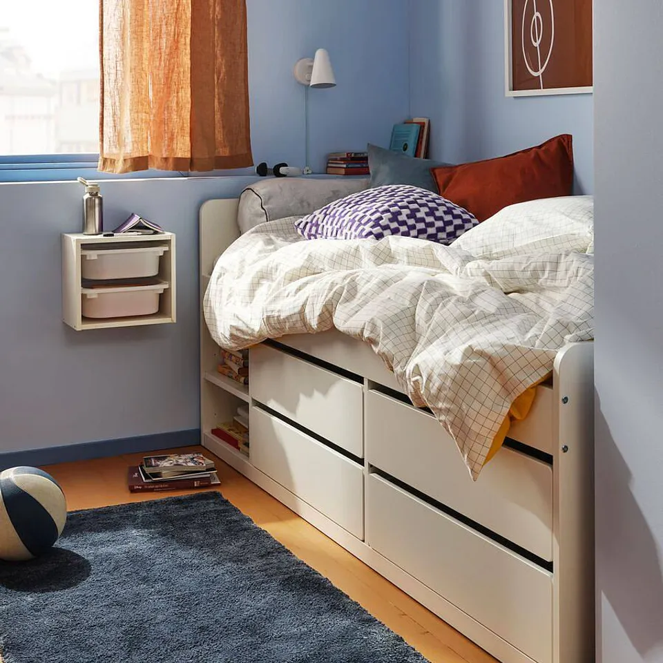 part: SLÄKT bed frame w storage+slatted bedbase