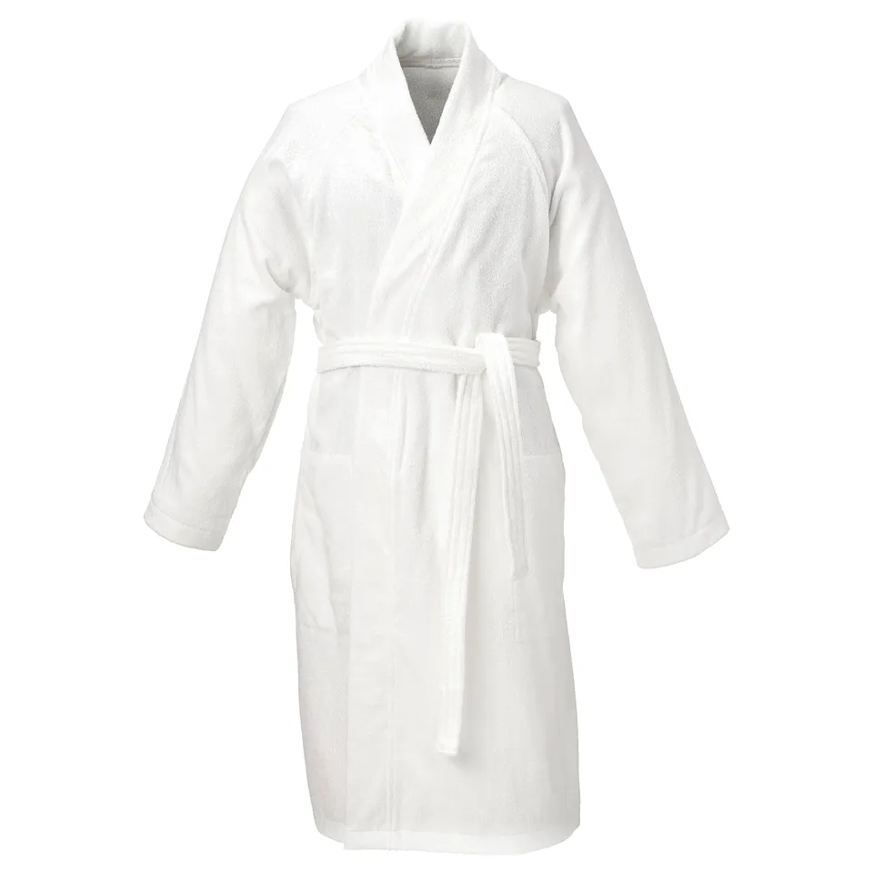 ROCKÅN white bathrobe, 100% cotton, terry exterior and interior, adjustable belt, side pockets, loose sleeves.
