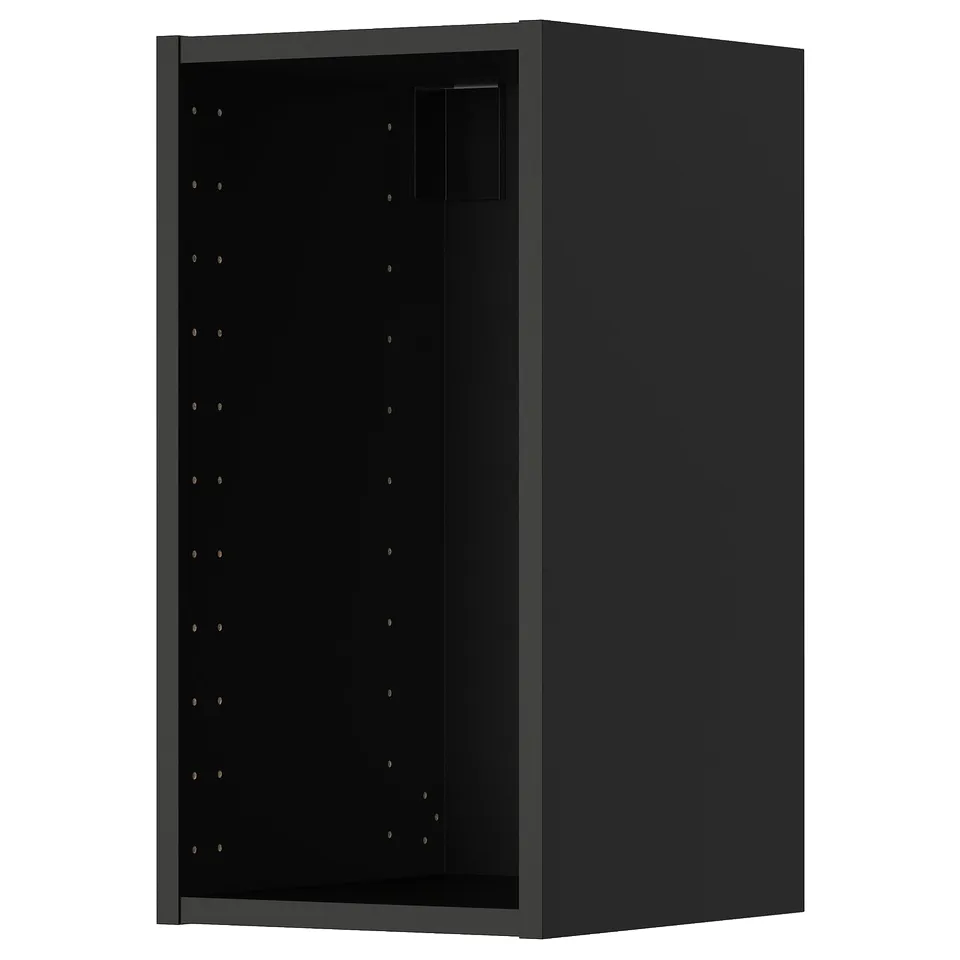 METOD black kitchen wall cabinet, rectangular with adjustable shelves.