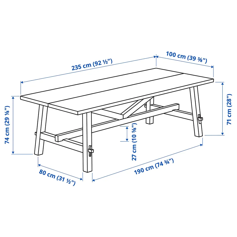 SKOGSTA Dining table, acacia/black, 235x100 cm