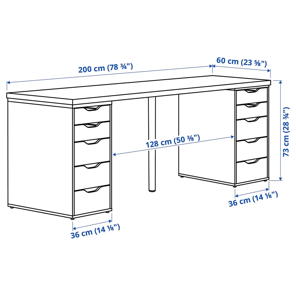 LAGKAPTEN / ALEX Desk, white stained oak/white, 200x60 cm