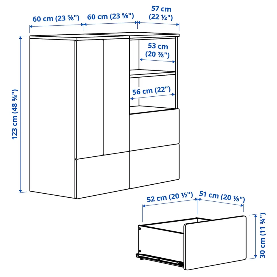 Illustration with measurements for the product: SMÅSTAD.