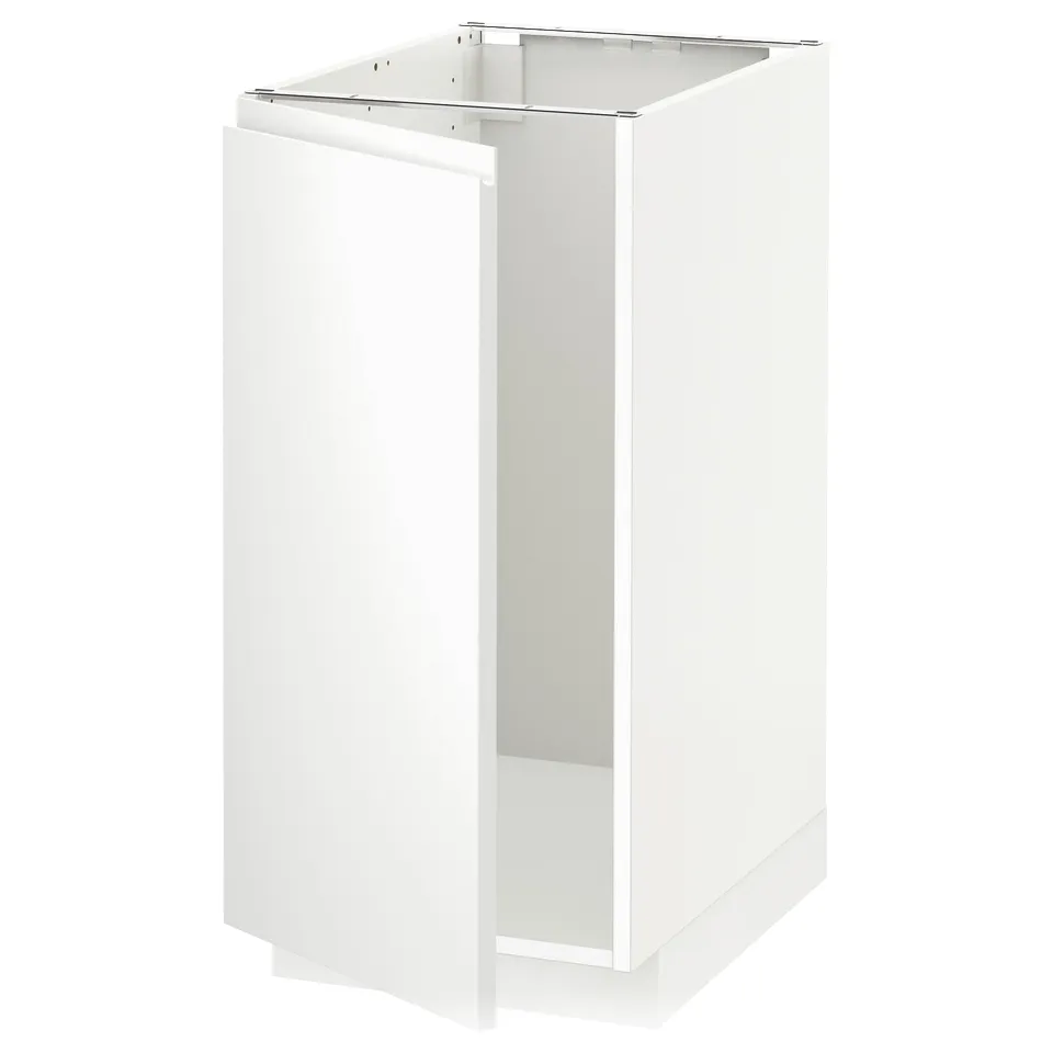 White METOD kitchen cabinet, modern minimalist, matte finish, rectangular shape, with integrated handles.