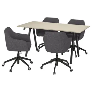 TROTTEN / TOSSBERG conference table and chairs, beige anthracite/dark grey, Length 160 x Width 80 x Height 75 cm