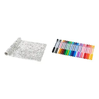 MÅLA/SANDLÖPARE set: colouring paper roll + felt-tip pen, savannah + mixed colours, 10 m